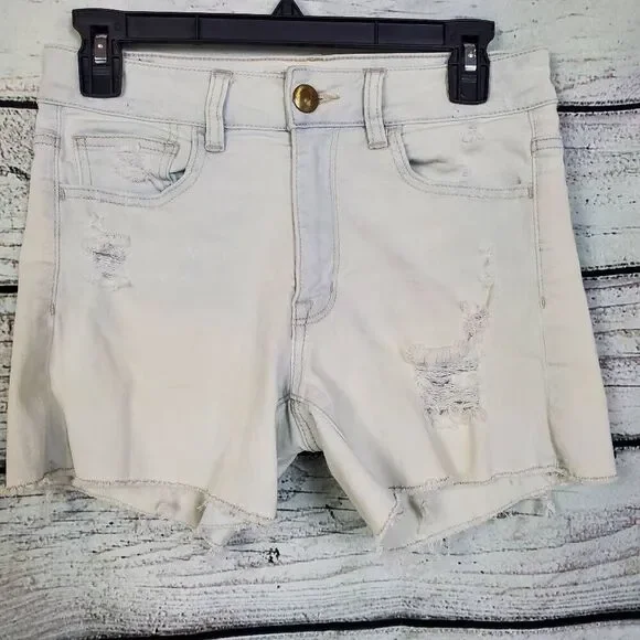 American Eagle Outfitters Women’s Hi-Rise Shortie Distressed Denim Shorts Size 6 - Picture 1 of 7